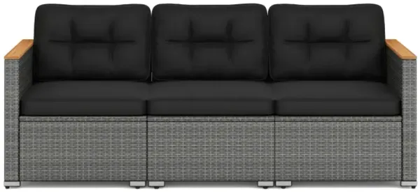 3-Seat Patio Couch Sofa PE Rattan Loveseat Furniture Set with Deep Seating and Cushion