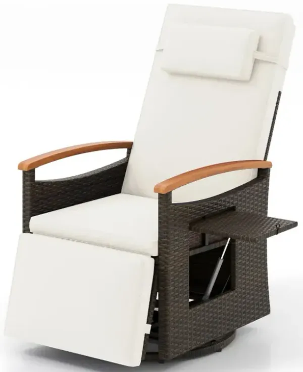 Patio Rattan 360° Swivel Recliner Chair with Adjustable Backrest and Footrest