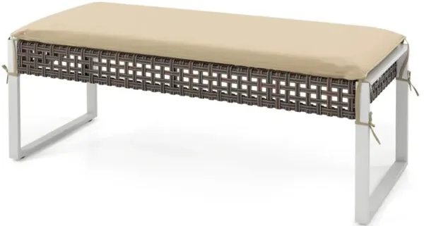 43 Inch Patio Rectangle Ottoman with Metal Legs and Seat Cushion