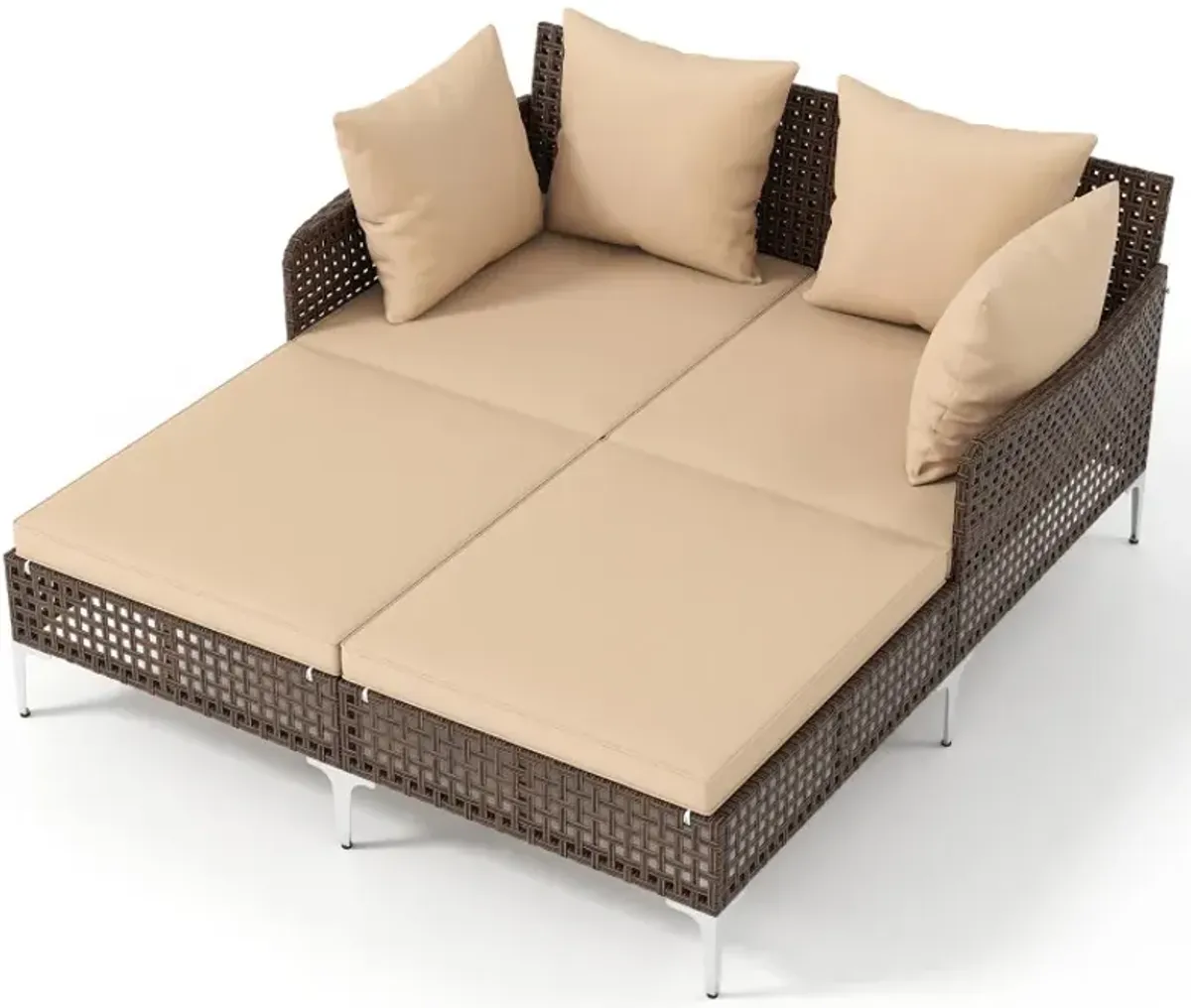 Outdoor Rattan Double Daybed Wicker Chaise Lounge