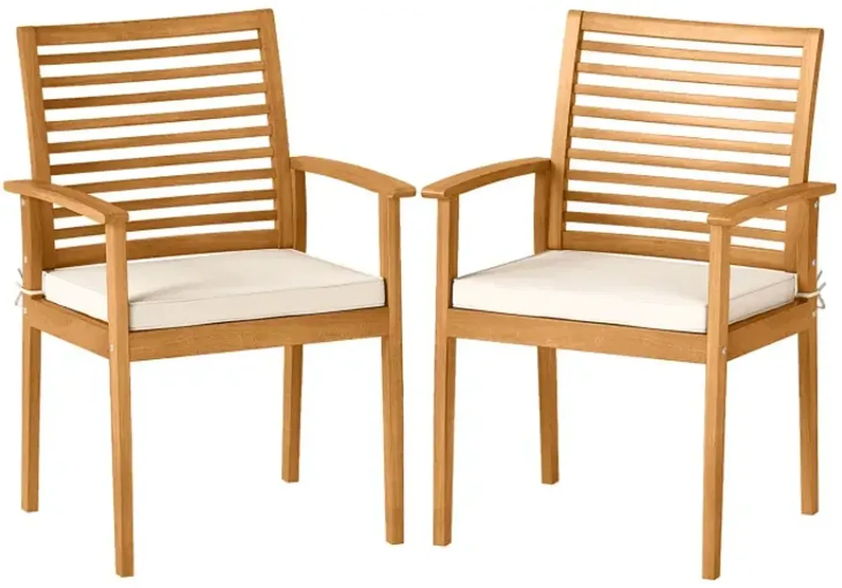 Outdoor Patio Dining Chairs Set of 2 with Removable Padded Cushion and Slatted Backrest