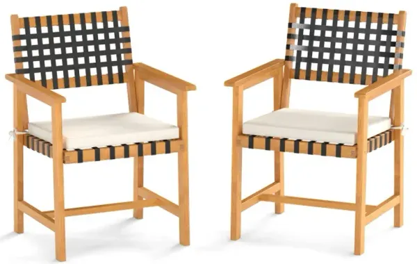 Outdoor Wooden Dining Chair Set of 2 with Armrests and Curved Back