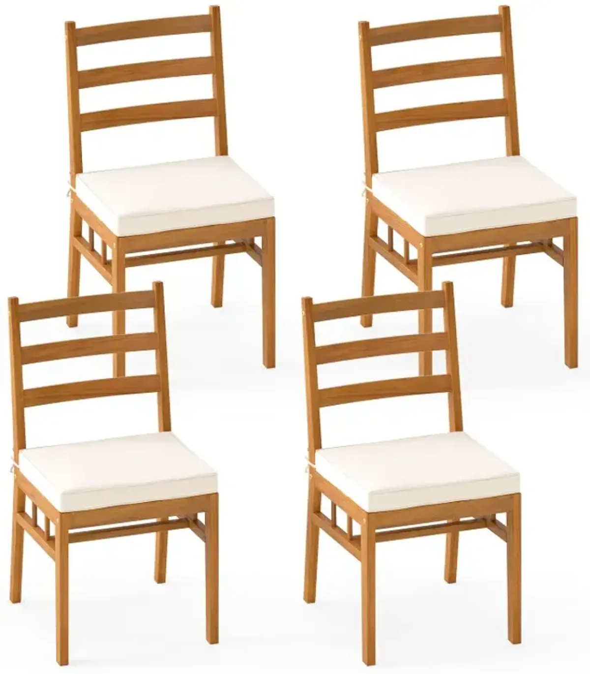 Outdoor Wooden Dining Chair Set of 4 with Padded Seat Cushions