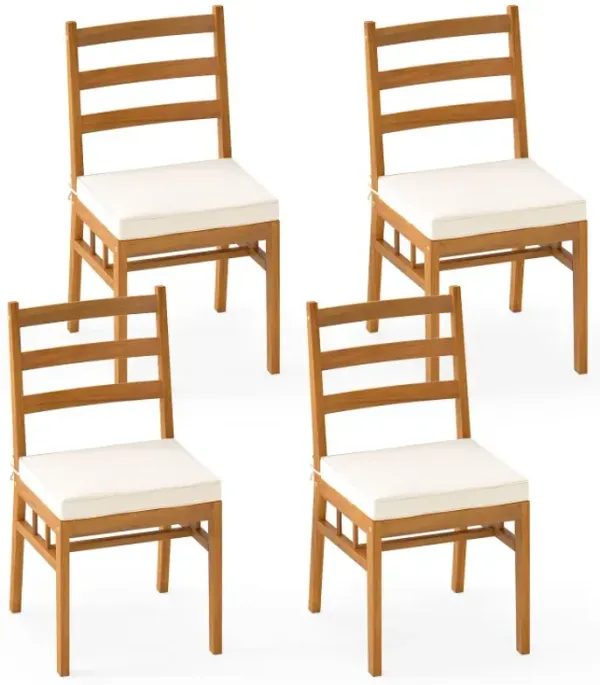 Outdoor Wooden Dining Chair Set of 4 with Padded Seat Cushions