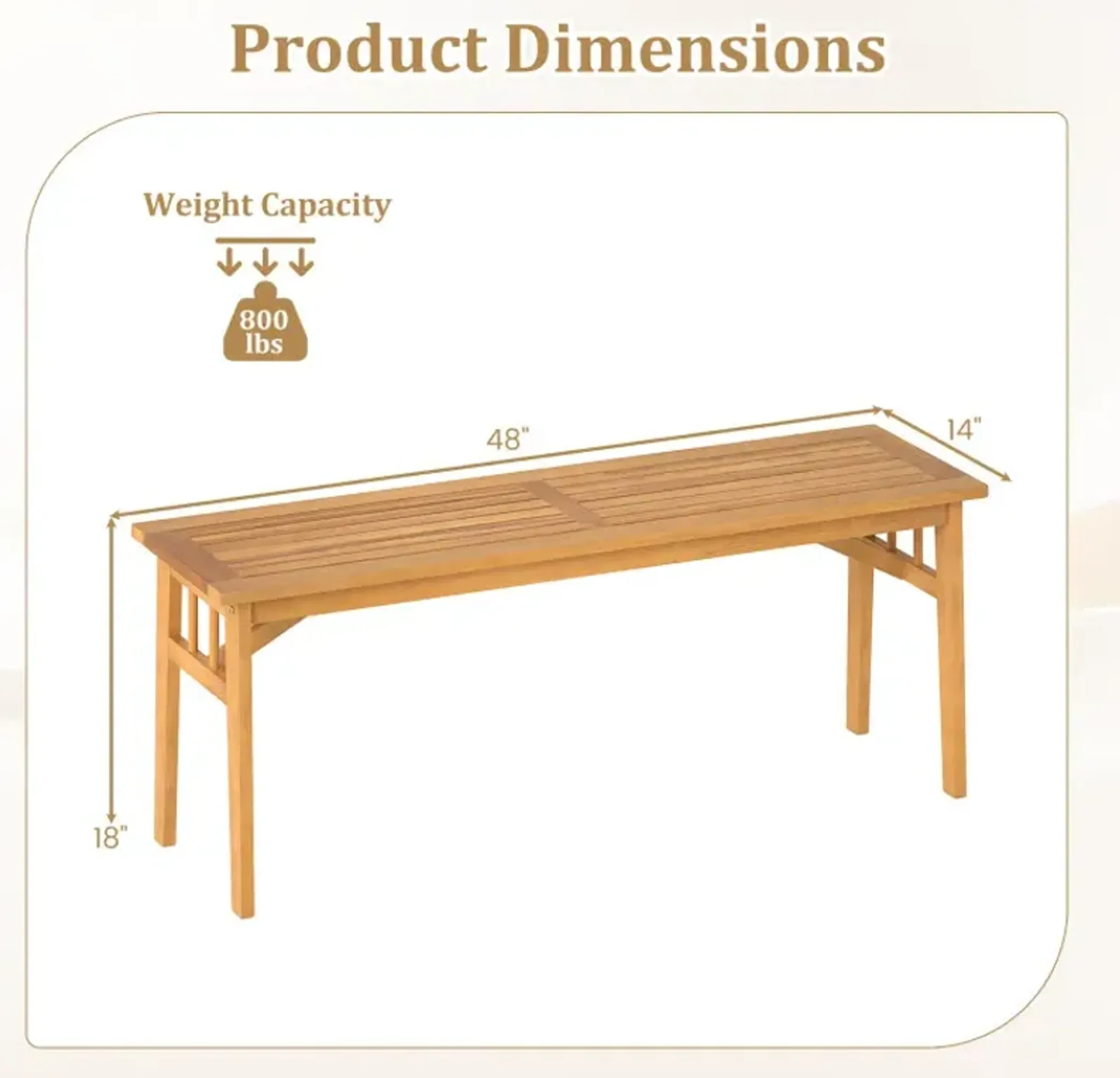 48 Inches Acacia Wood Bench with Breathable Slat Seat and Stable ...