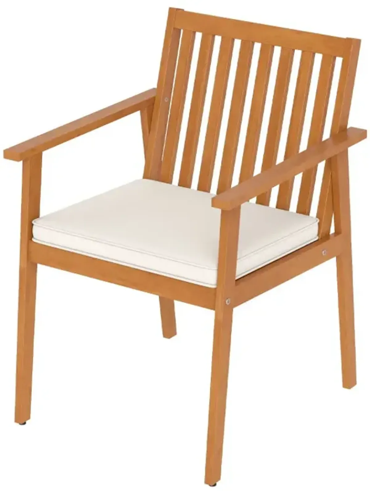 2 Pieces Patio Dining Chairs Outdoor Acacia Wood Chairs with Removable Padded Cushion