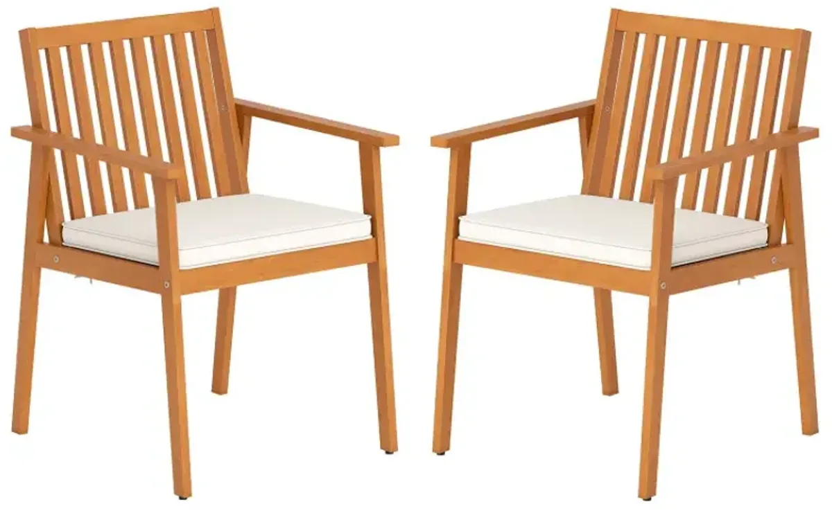 2 Pieces Patio Dining Chairs Outdoor Acacia Wood Chairs with Removable Padded Cushion