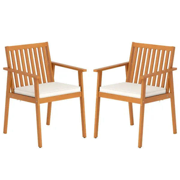 2 Pieces Patio Dining Chairs Outdoor Acacia Wood Chairs with Removable Padded Cushion
