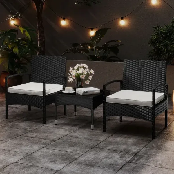 3-Piece Patio Furniture Set Rattan Bistro Chairs with Table