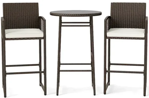 3 Piece Patio Bar Set Outdoor Wicker Bar Height Table and Armchairs