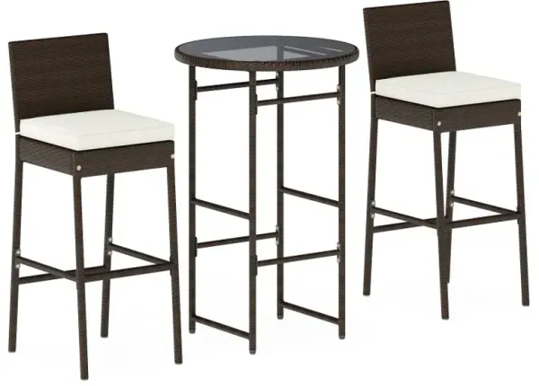 3 Piece Outdoor Bar Set Patio Heavy-Duty Metal Barstool and Table Set
