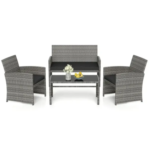 4 Piece Patio Conversation Set Rattan Chair Loveseat and Table Set