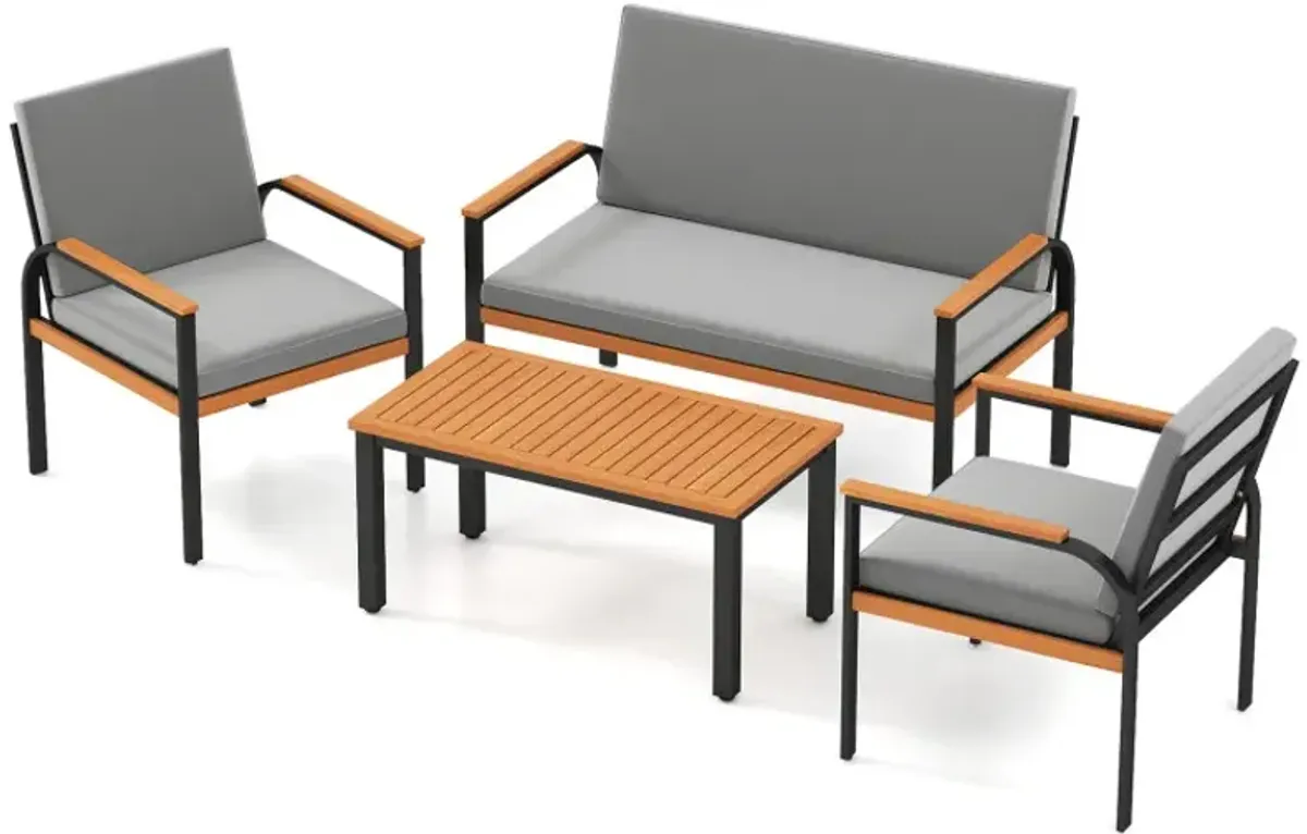 4 Piece Patio Furniture Set with Coffee Table and Loveseat with Removable Cushions