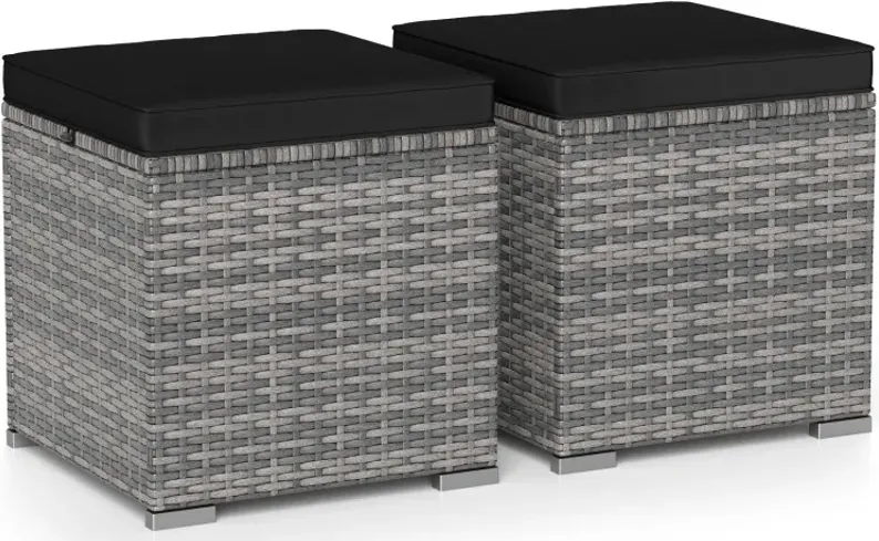 2 Pieces Patio Ottoman with Hidden Storage Space