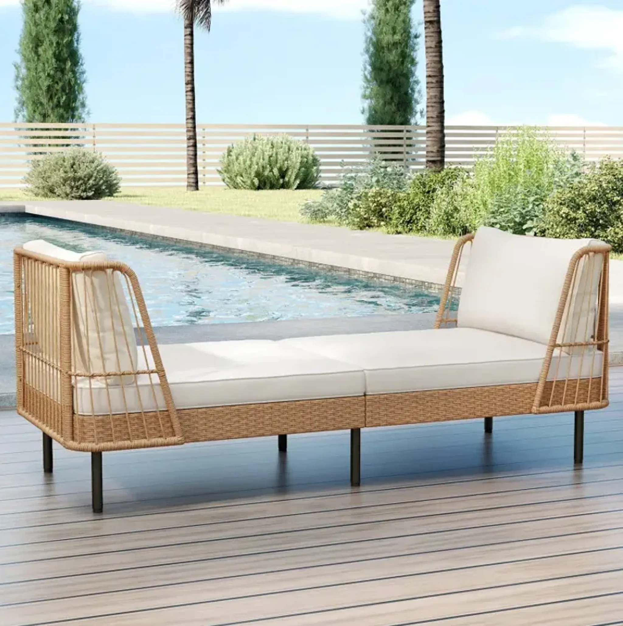 Patio Wicker Daybed Outdoor Boho Rattan Loveseat Sofa With Seat And ...