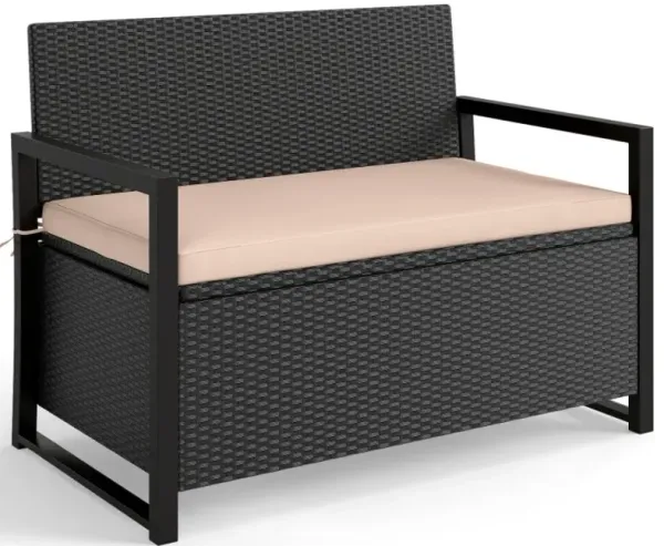 Patio Storage Bench Outdoor Wicker Loveseat with Built-in Storage