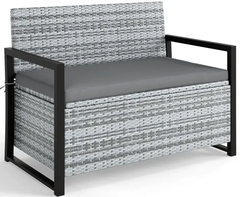 Patio Storage Bench Outdoor Wicker Loveseat with Built-in Storage