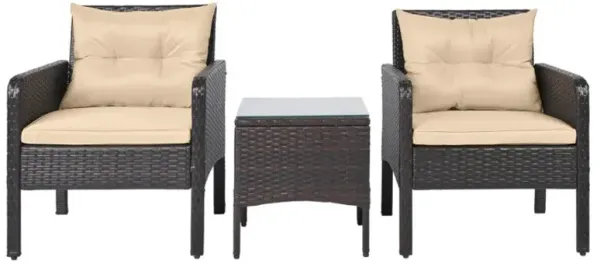 3 Pieces Patio PE Wicker Furniture Set with Cushions  for Porch and Balcony