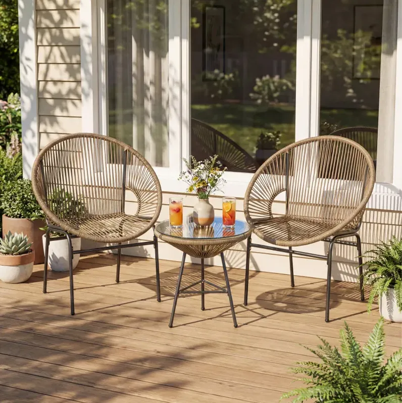 3 Pieces Patio Acapulco Furniture Bistro Set with Glass Table