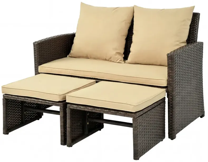3 Pieces Outdoor Patio PE Wicker Furniture Set with Cushions