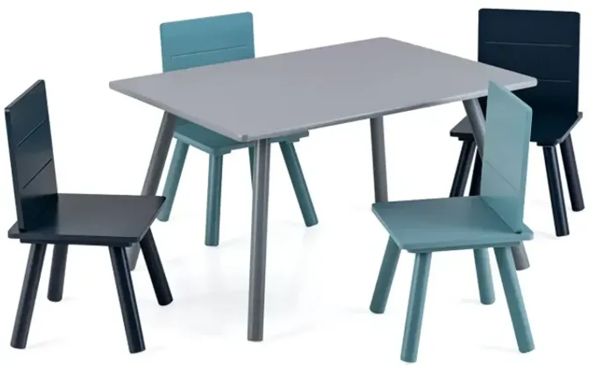 5 Pieces Kids Wooden Activity Play Furniture Set with Building Blocks