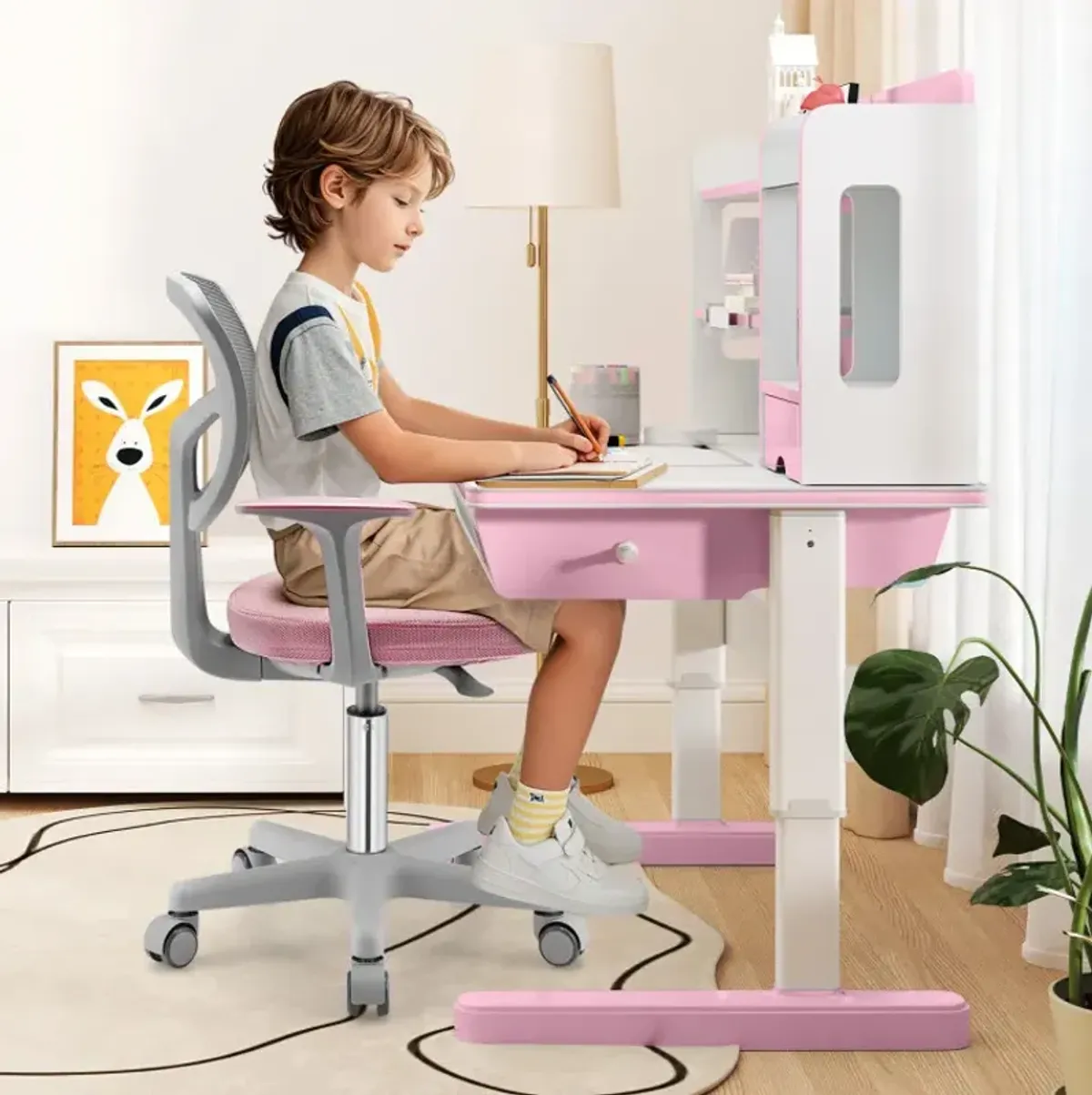 Adjustable Desk Chair with 5 Rolling Universal Casters for Kids