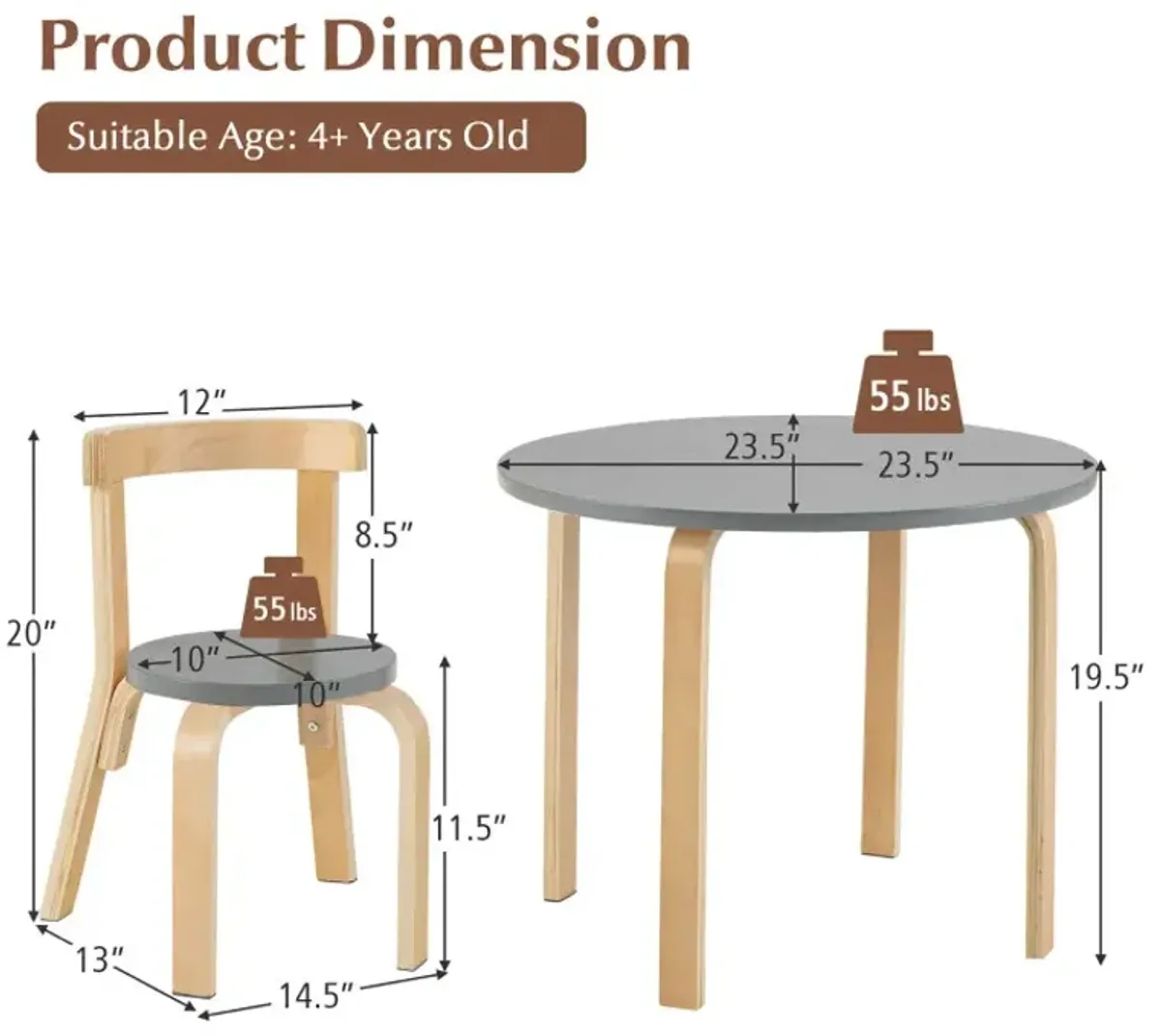 5-Piece Kids Wooden Curved Back Activity Table and Chair Set with Toy Bricks
