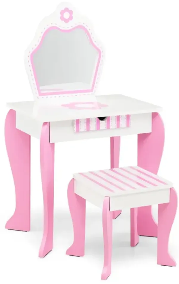 2-in-1 Toddler Vanity Set with Detachable Top and Cute Flower Patterns