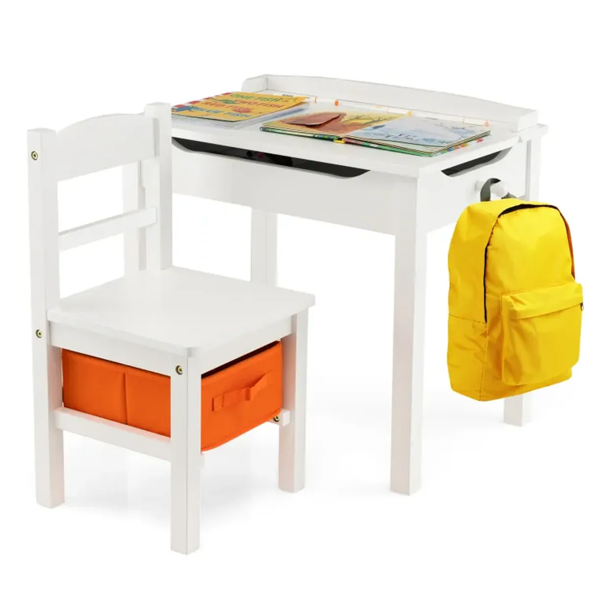 Wood Activity Kids Table and Chair Set with Storage Space