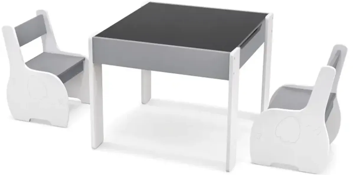 4-in-1 Wooden Activity Kids Table and Chairs with Storage and Detachable Blackboard