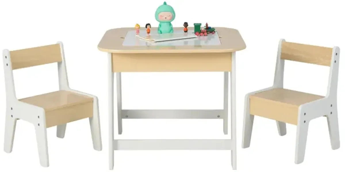Kid's Table and Chairs Set with Double-sized Tabletop