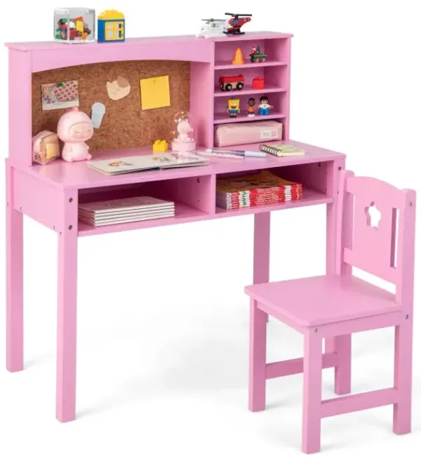 Kids Desk and Chair Set with Hutch and Bulletin Board for 3+ Kids