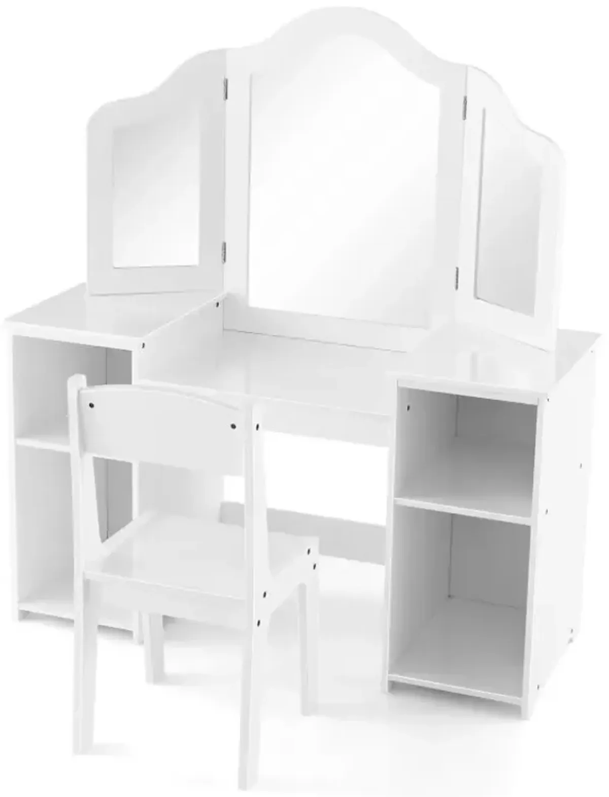 Kids Vanity Table and Chair Set with Removable Tri-Folding Mirror