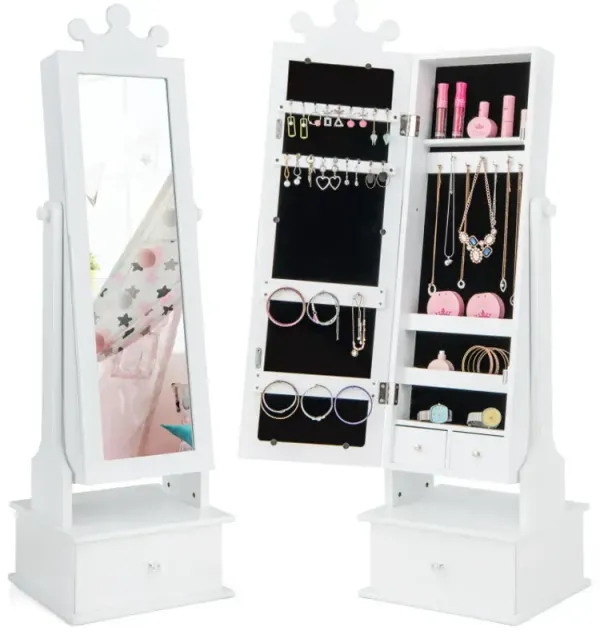 2-in-1 Kids Play Jewelry Armoire with Full Length Mirror and Drawers