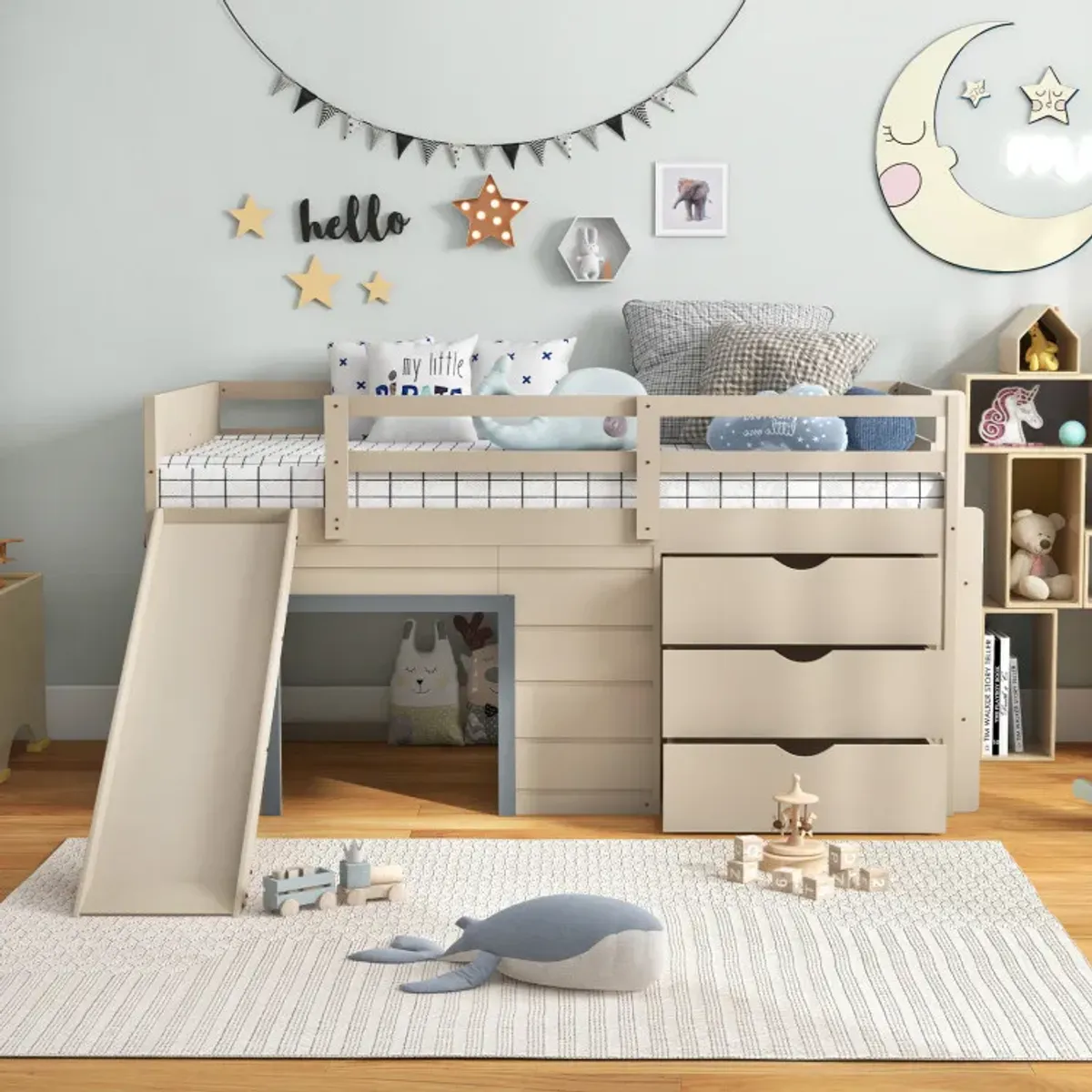 3-In-1 Twin Loft Bed with Slide Ladder Drawers for Kids Teens