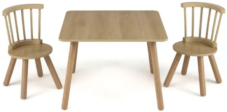 Kids Wooden Table and Chairs Set 3-Piece Toddler Furniture with Pine Wood Frame