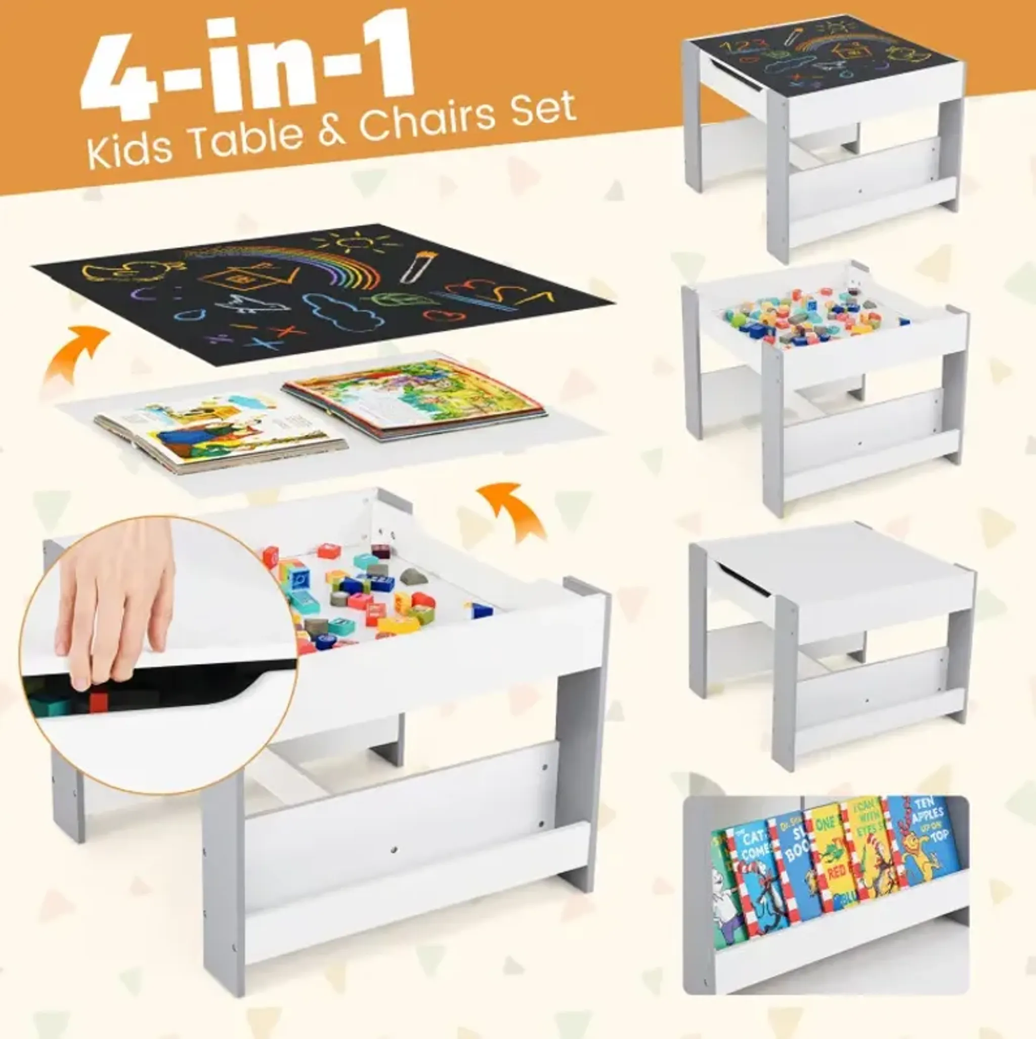 4 In 1 Kids Toddler Activity Table And Chairs Set With Reversible ...