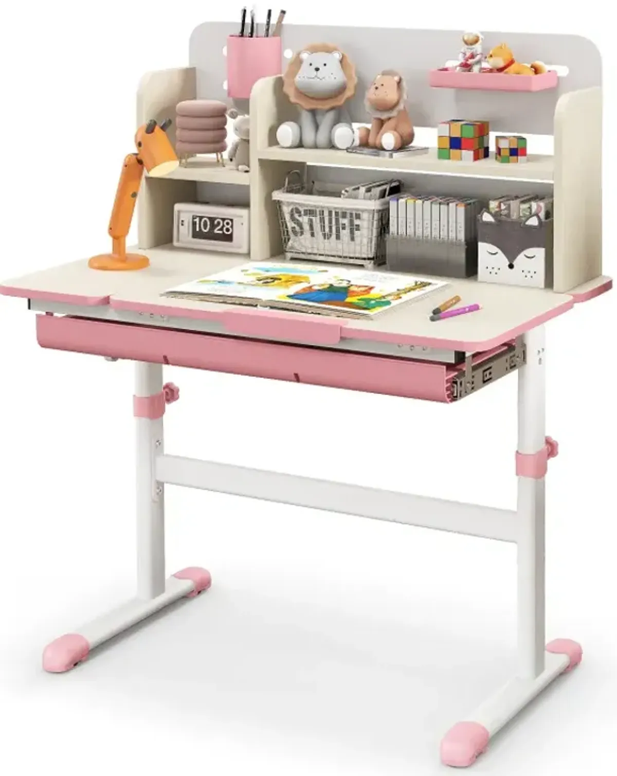 Height Adjustable Kids Study Desk with Tilt Desktop for 3-12 Years Old