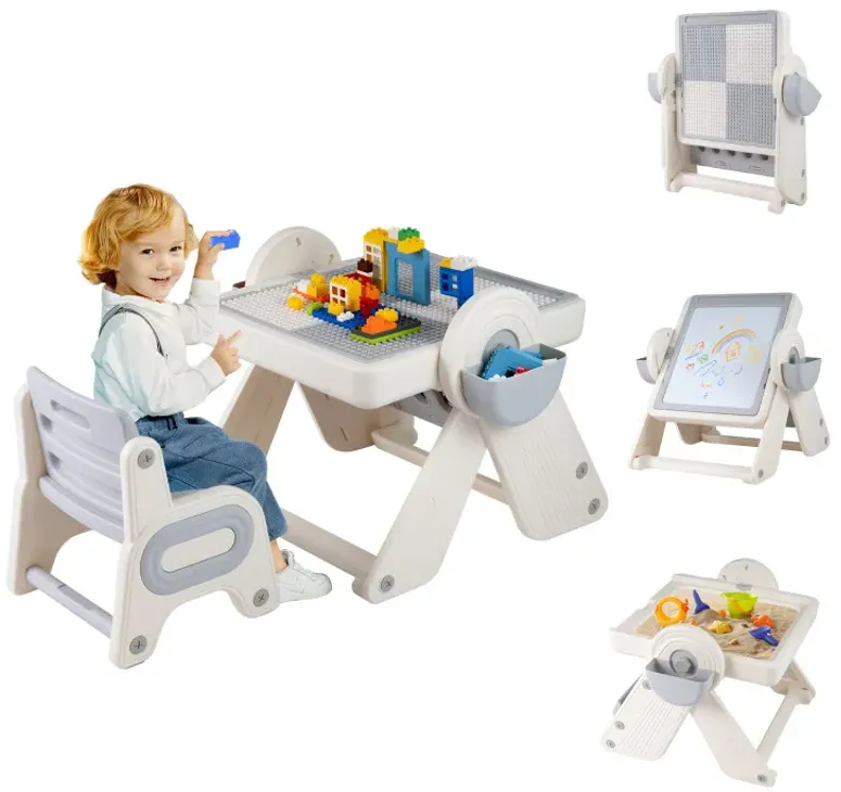6-in-1 Multi-activity Children Table and Chair Set Folding Art Easel Set