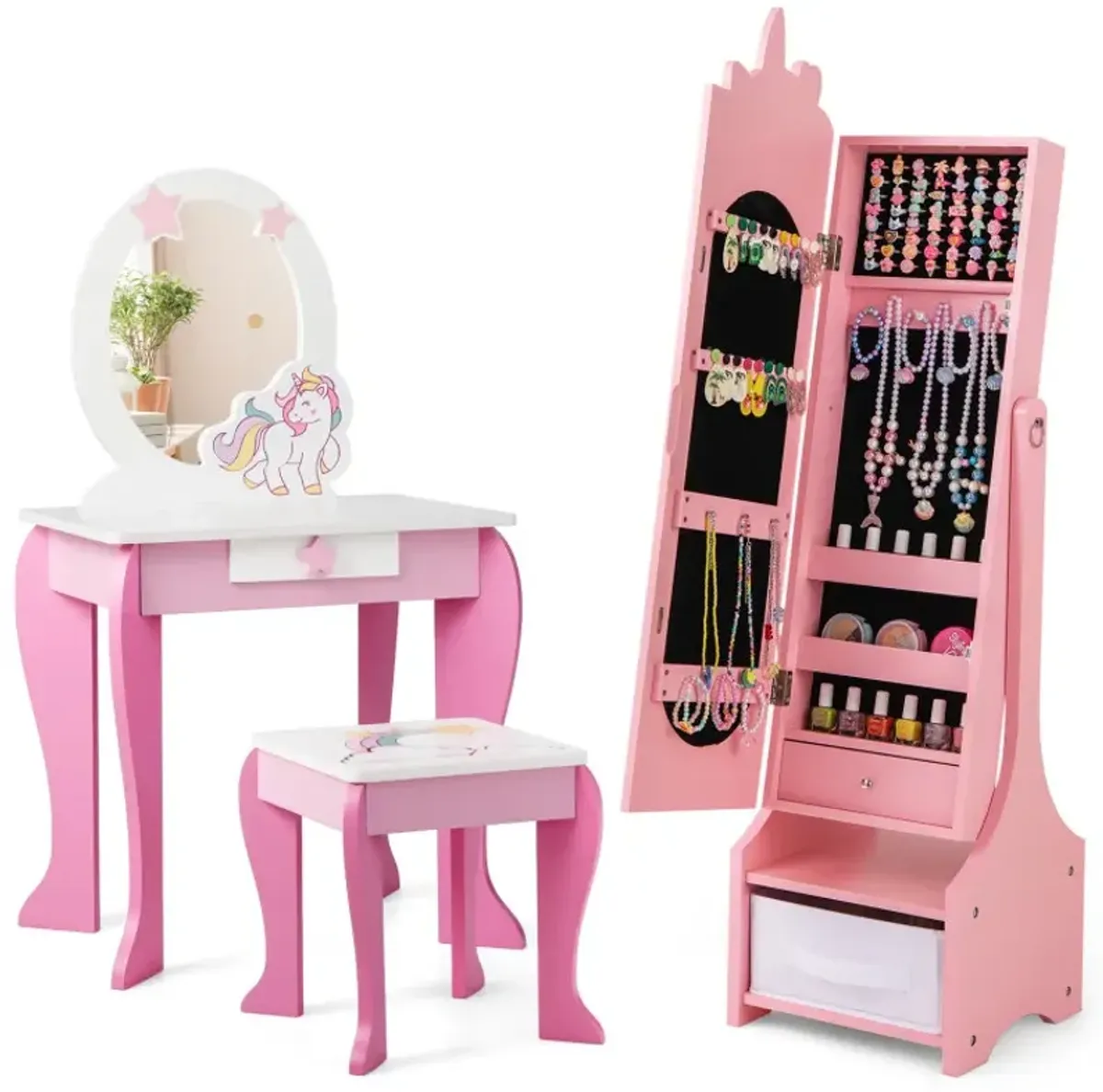 Kids Jewelry Armoire Cabinet with Storage and 2 Tilt Angles