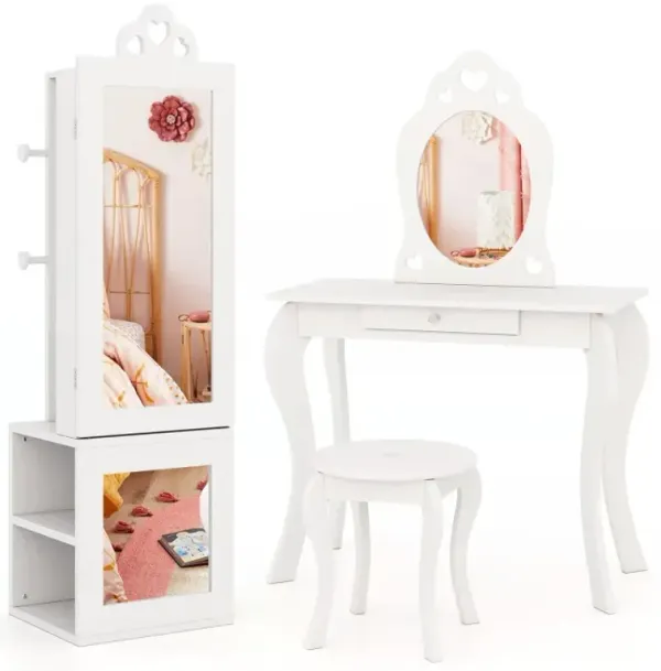 3-in-1 Freestanding Kids Jewelry Cabinet Armoire with Full Length Mirror