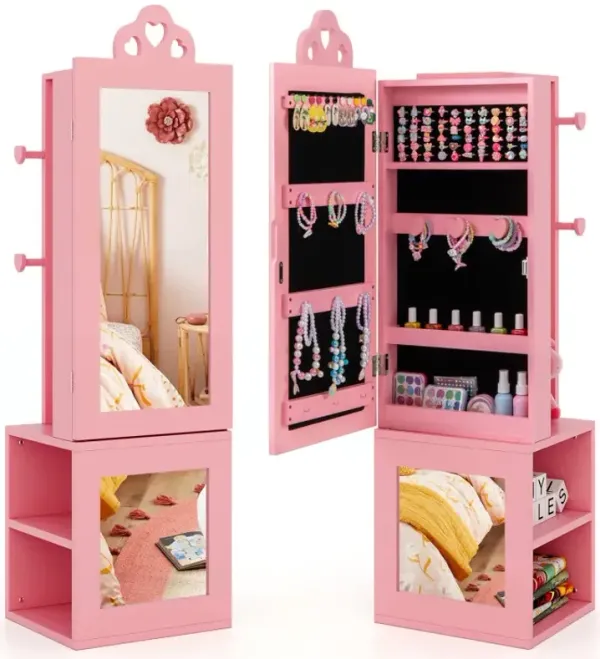 3-in-1 Freestanding Kids Jewelry Cabinet Armoire with Full Length Mirror