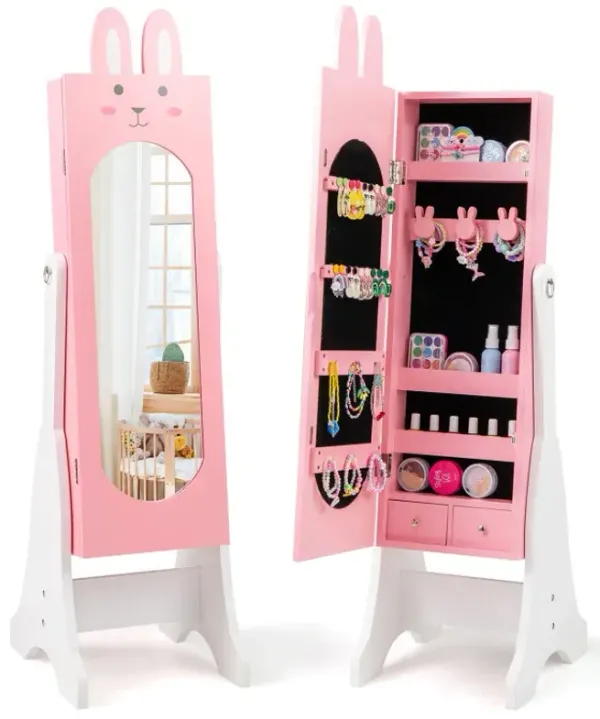 Kids Jewelry Armoire Cabinet with 2 Tilt Angles and Large Capacity