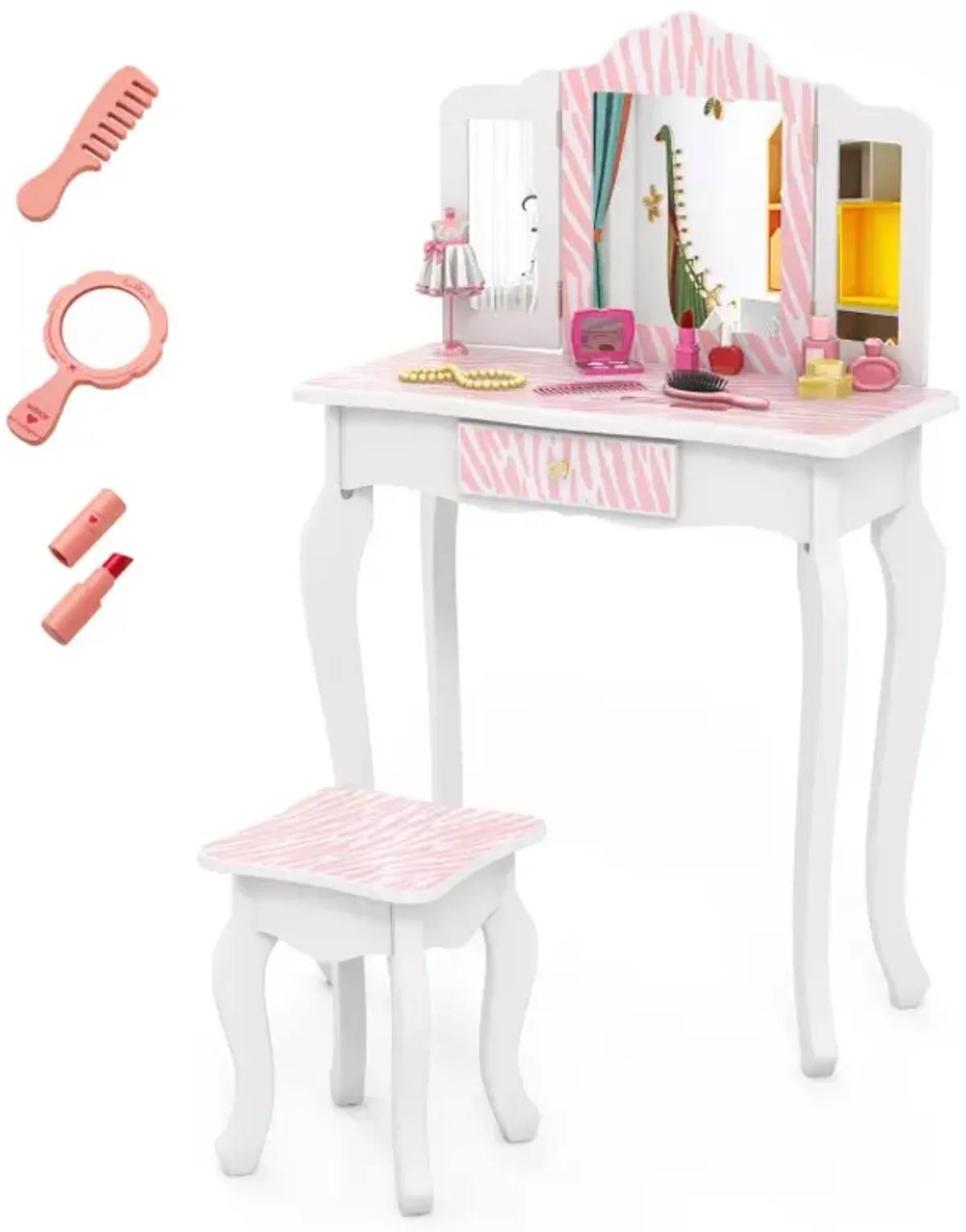 Kids Vanity Set with Drawer and 3 Makeup Accessories