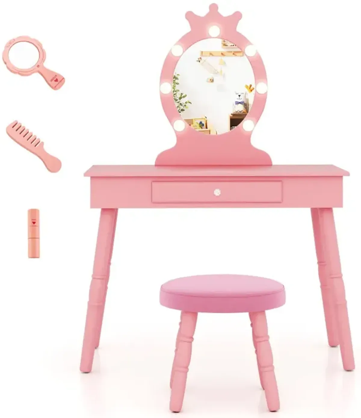 Kids Vanity Set with Lighted Mirror with Adjustable Brightness and Large Drawer