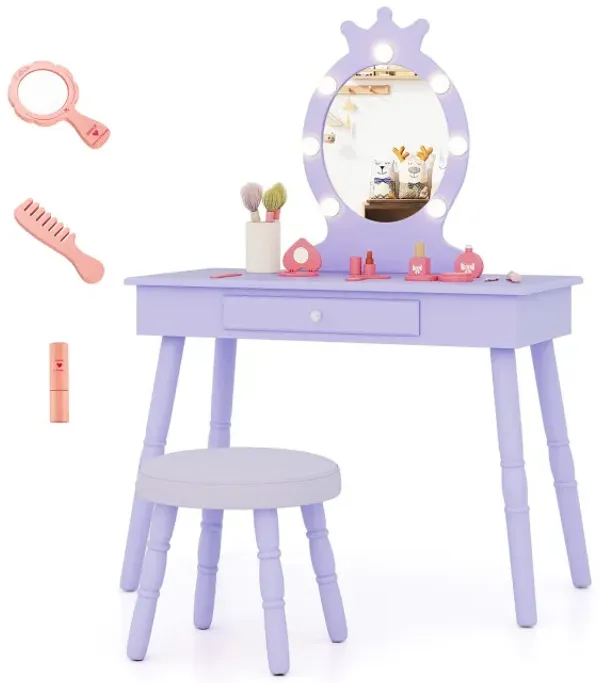Kids Vanity Set with Lighted Mirror with Adjustable Brightness and Large Drawer