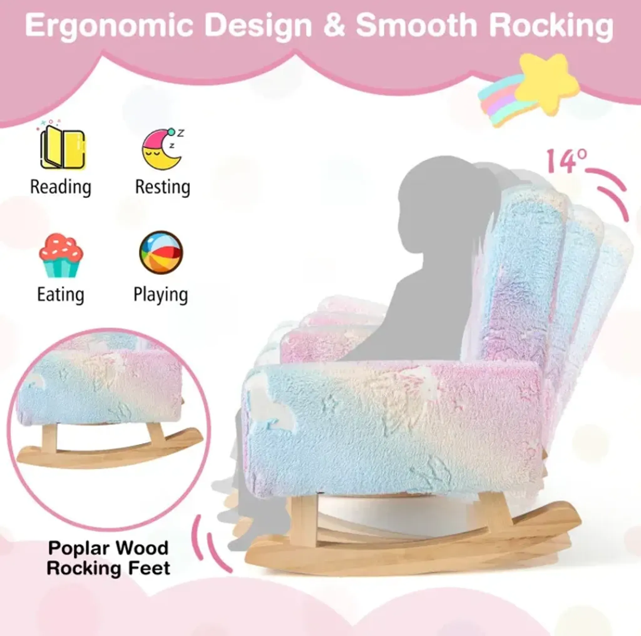Kids Rocking Chair Upholstered Flannel Children Rocker With Solid ...