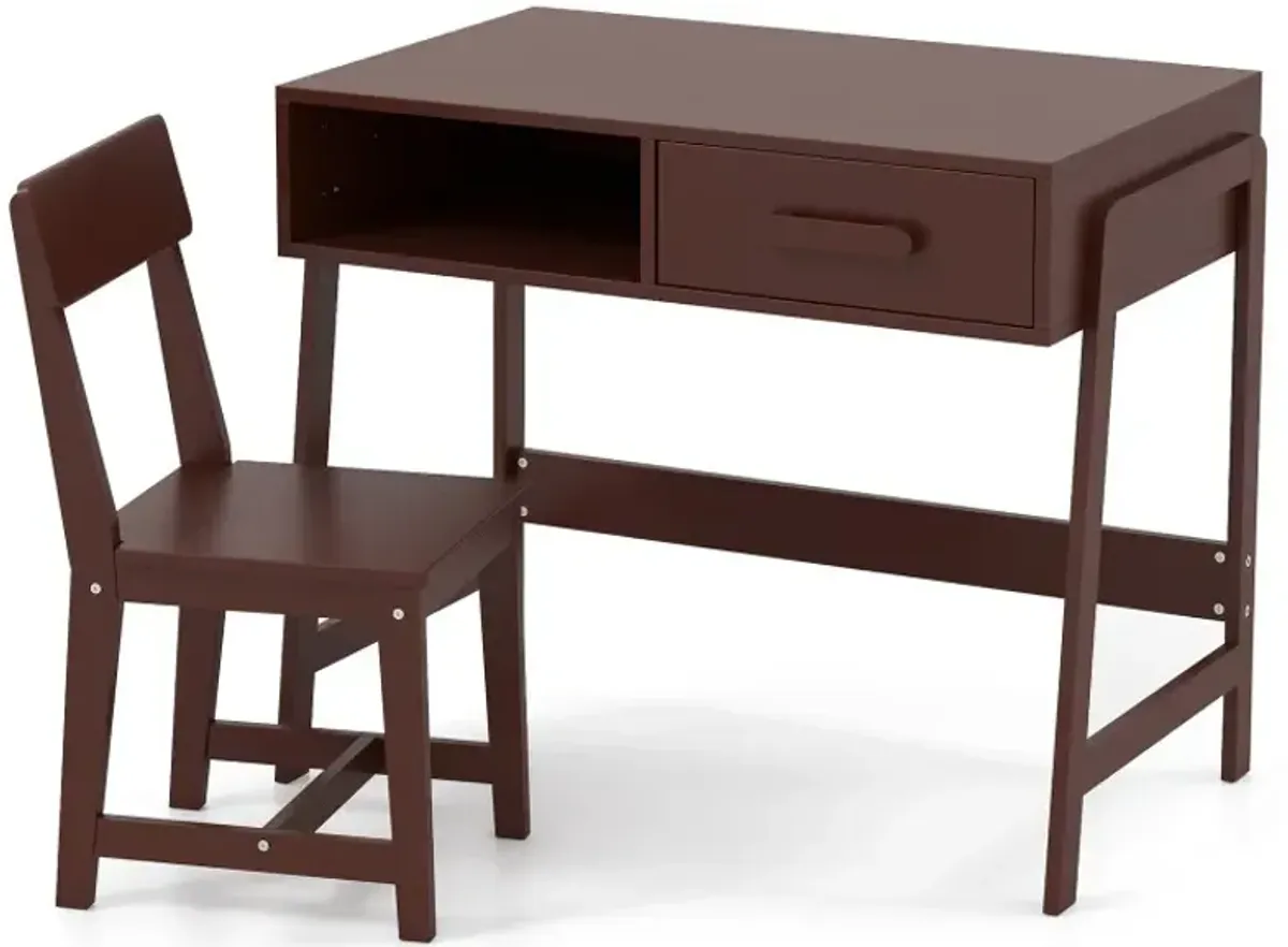 Kids Desk and Chair Set with Storage Drawer and Hutch