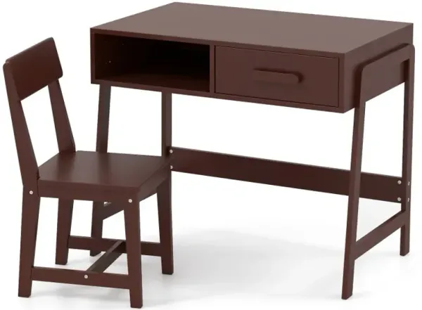 Kids Desk and Chair Set with Storage Drawer and Hutch