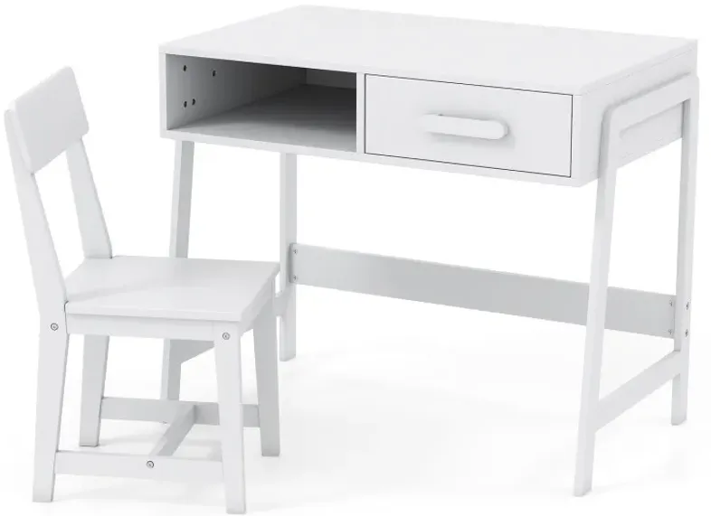 Kids Desk and Chair Set with Storage Drawer and Hutch